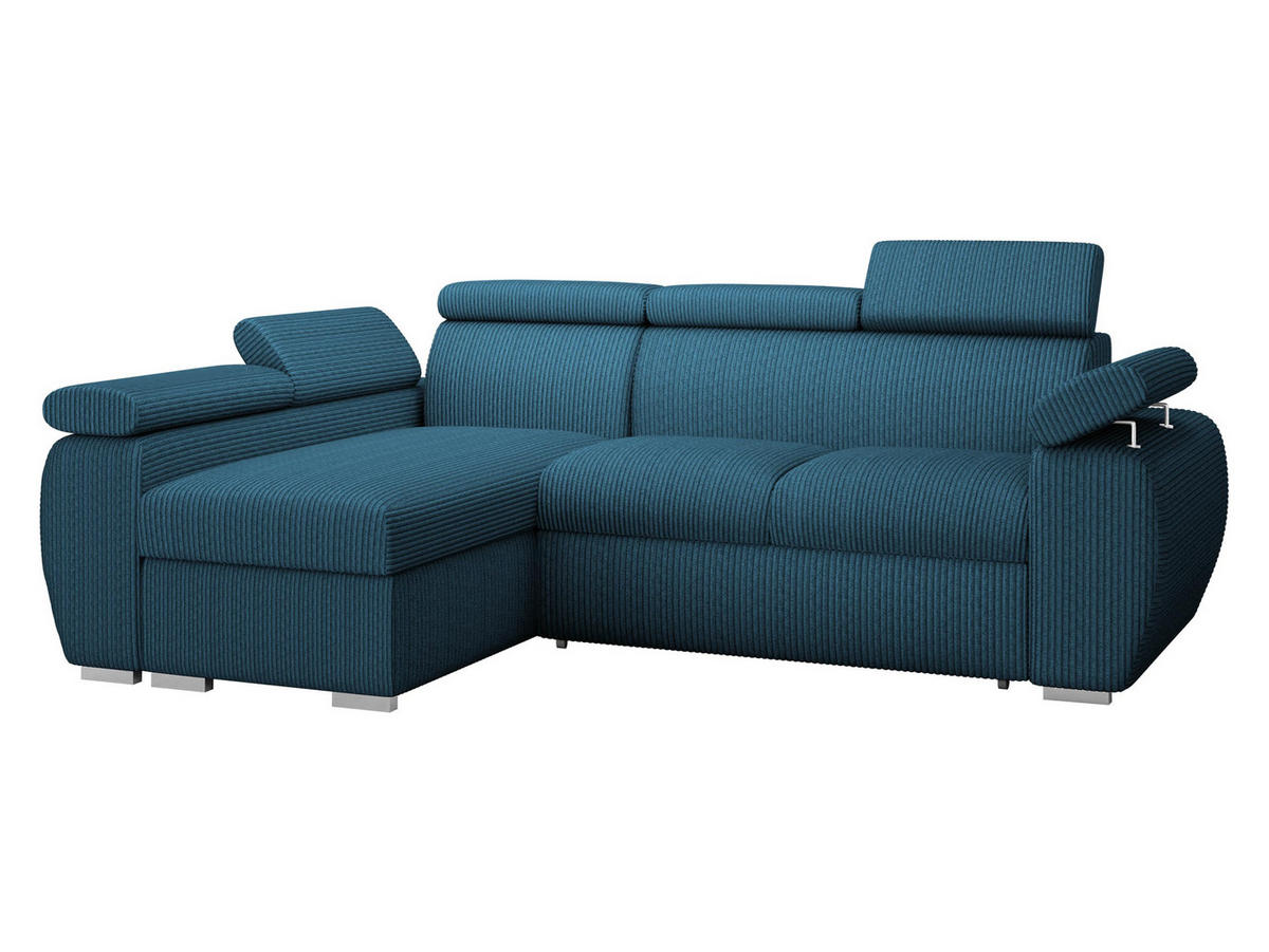 ECKSOFA Boston Mini Premium Cord 2RLC, Seite: Links LC+2R - Chromfarben/Blau, Holz/Textil (255/170cm) - MIRJAN24