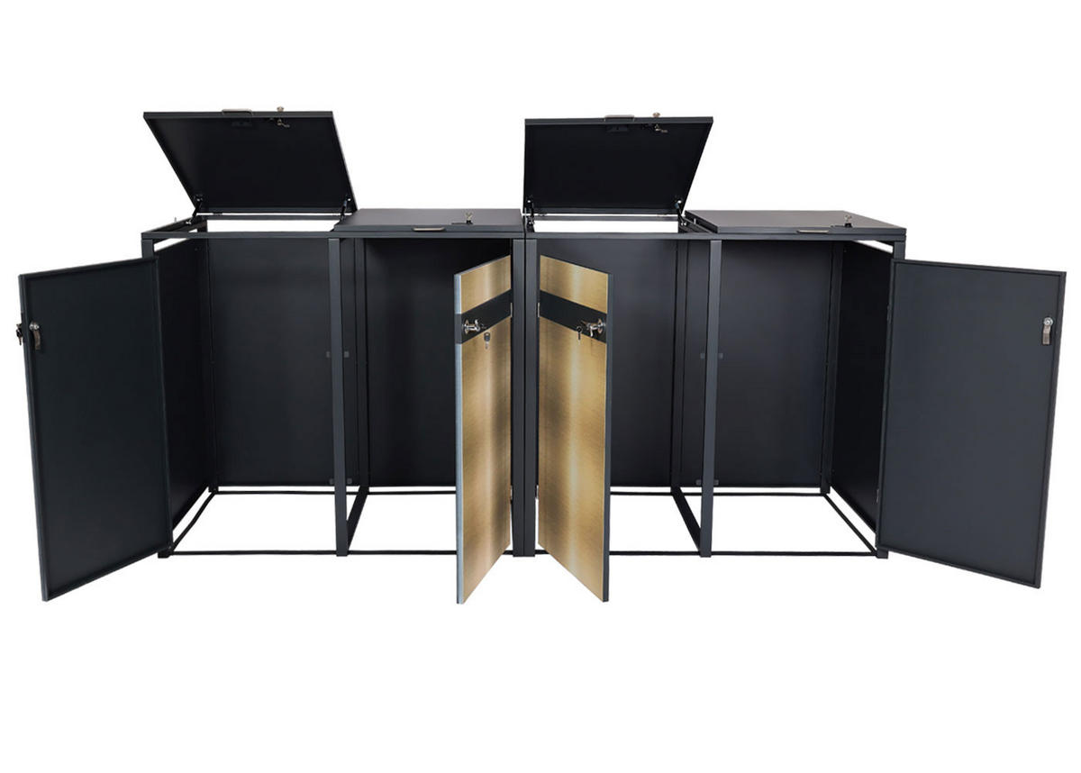 4ER MÜLLTONNENVERKLEIDUNG rechteckig Anthrazit, Gold - Anthrazit/Goldfarben, Metall (264/117/80cm) - MCW