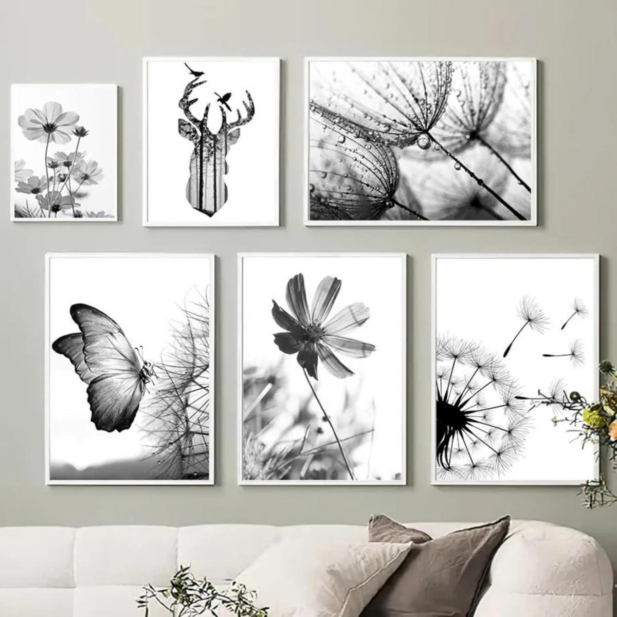POSTER Set 3-teilig Schwarz-Weiß Schmetterling Blume 40x50cm - Multicolor, Papier (40/0.5cm) - LUXUSKOLLEKTION