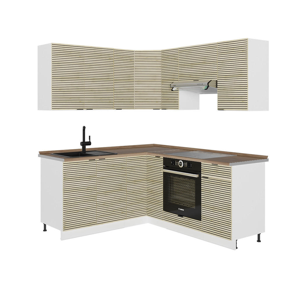 ECKKÜCHE Fame-Line Eiche Paneel/Weiß 160 x 190 cm , AP Eiche - Hellbraun/Weiß, Holzwerkstoff (190/81.6/60cm) - Vicco