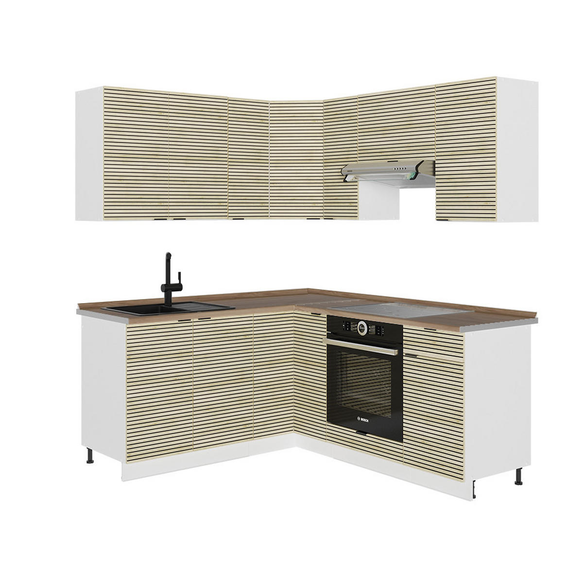 ECKKÜCHE Fame-Line Eiche Paneel/Weiß 160 x 190 cm , AP Eiche - Hellbraun/Eichefarben, Holzwerkstoff (190/81.6/60cm) - Vicco