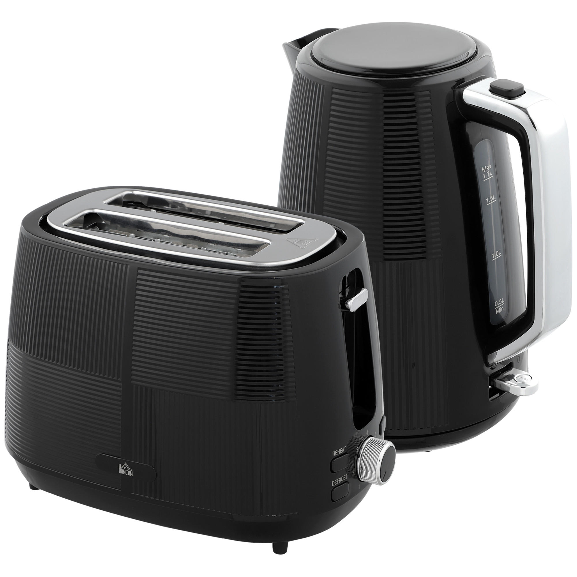 KOCHER-TOASTER-SET 2er Set Kunststoff Stahl Schwarz - Schwarz, Kunststoff (15.6/23.3/20.4cm) - HOMCOM