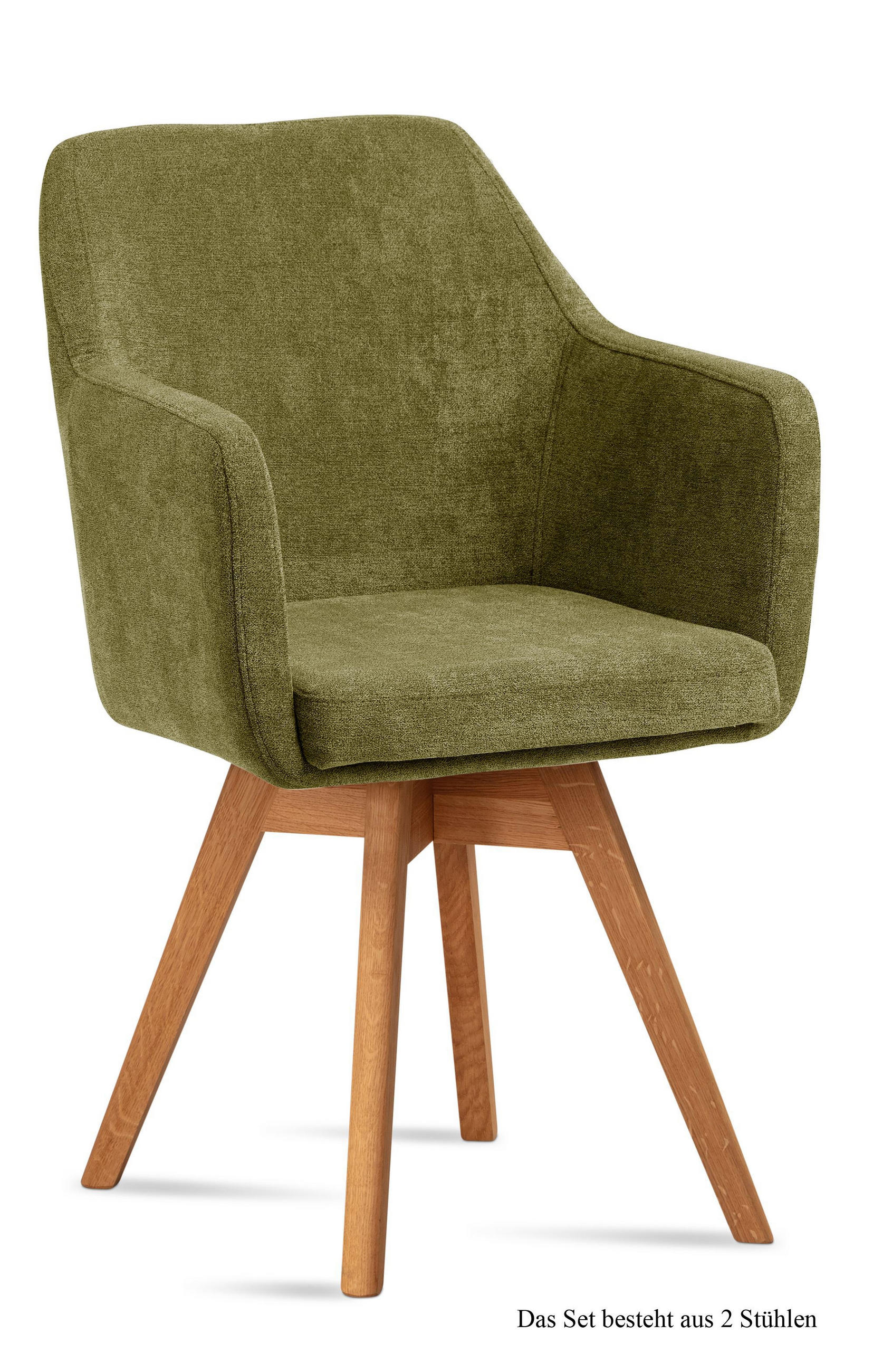 ARMLEHNSTUHL drehbar (2er-Set) Dorry 57x87x60 Eiche geölt/Olivgrün - Eichefarben/Olivgrün, Kunststoff (60/87/57cm) - 58aufmkessel