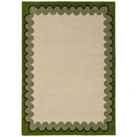 TEPPICH aus Wolle, handgetuftet, WAVENEY, in Olivgrün, Zickzack-Wellenbordüre, 140 x 200 cm - Grün, Textil (140/200cm) - KADIMA DESIGN