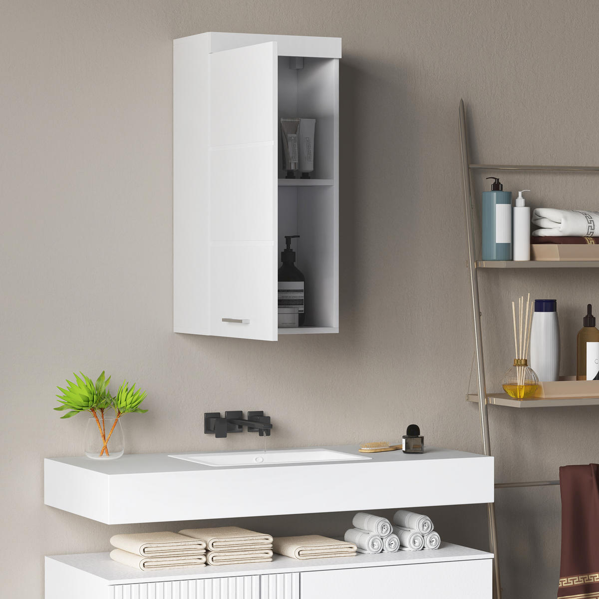 HÄNGESCHRANK mit Tür, 2 Ebenen, Weiß 37,2 x 24,5 x 76,8 cm - Weiß, Holzwerkstoff (37.2/76.8/24.5cm) - HOMCOM