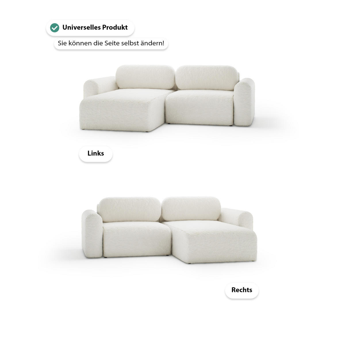 ECKSOFA mit Schlaffunktion Thekla Mini, Creme - Creme, Textil (246/100cm) - Fedve