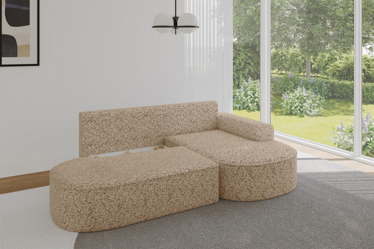 ECKSOFA mit Schlaffunktion und Bettkasten Ottomane Rechts MARI-L1-S - 283x167x85 cm Braun Tissu - Schwarz/Braun, Holzwerkstoff/Kunststoff (167/283cm) - ALTDECOR