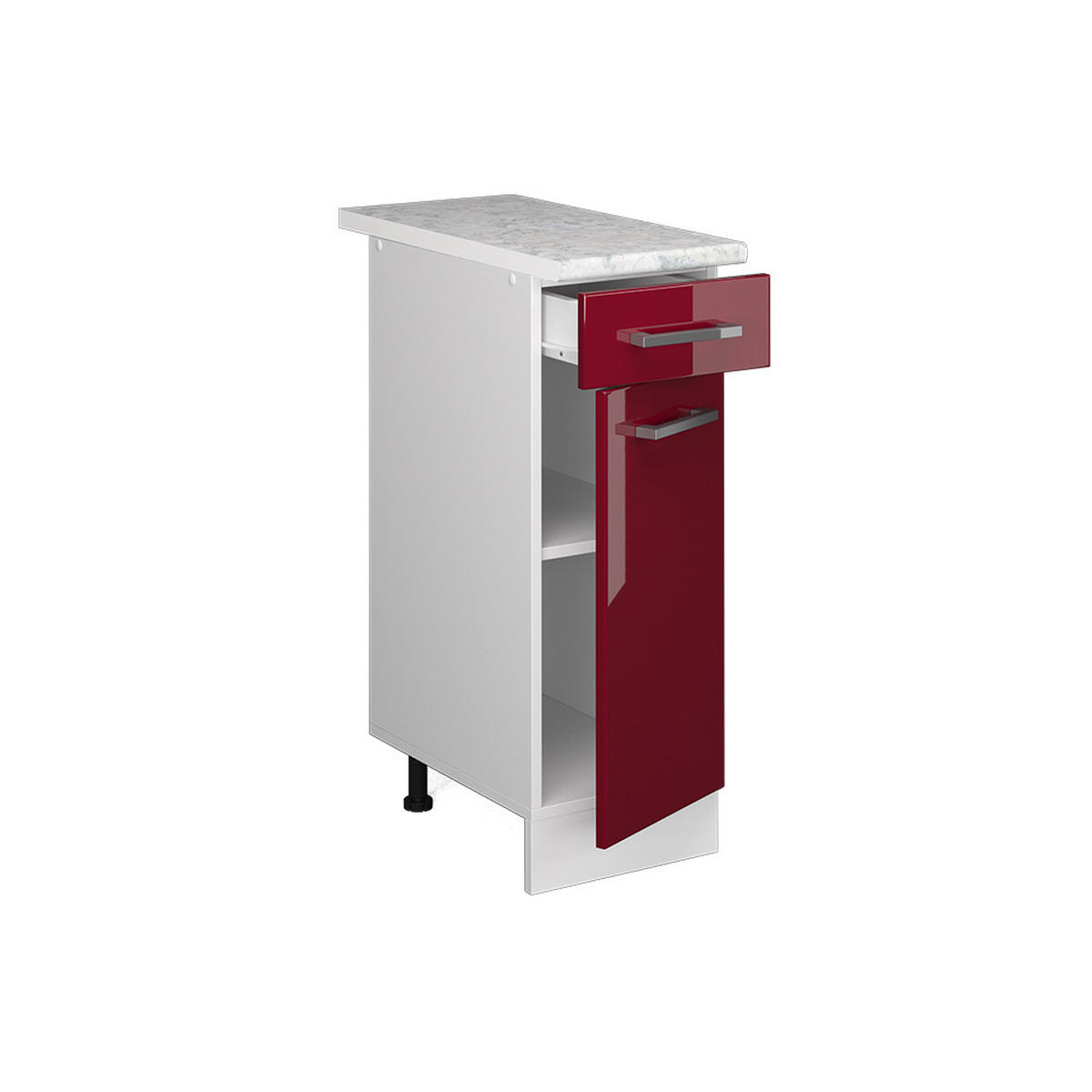 UNTERSCHRANK R-Line Bordeaux Hochglanz 30 cm mit Schublade mit Arbeitsplatte - Bordeaux/Weiß, Holzwerkstoff (30/81.6/60cm) - Vicco