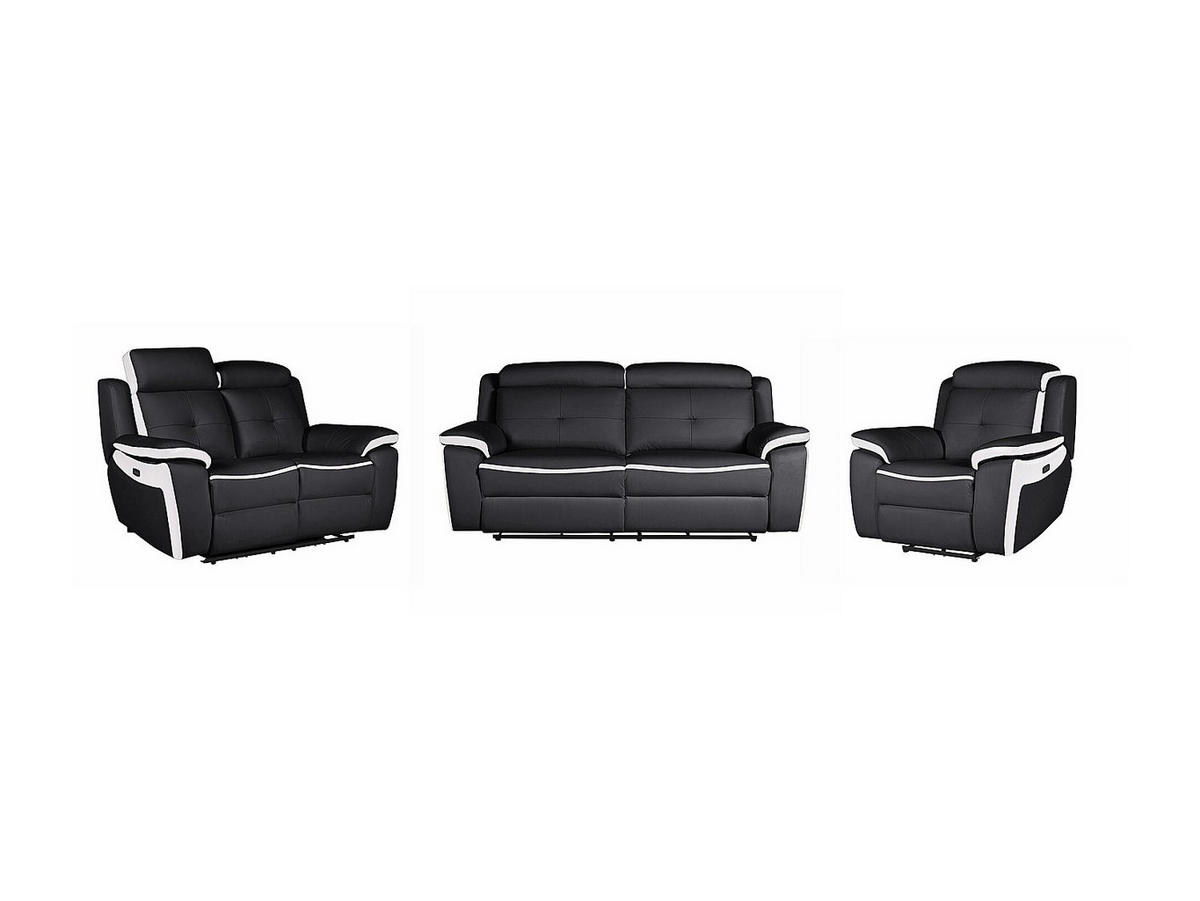 SOFAGARNITUR mit Relaxfunktion - -Sitzer - Leder - Schwarz, Weiß - - Schwarz/Weiß, Leder (97/103/97cm) - Vente-Unique