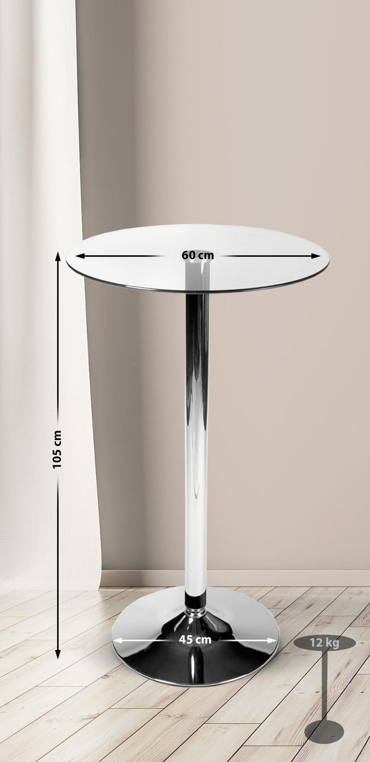 STEHTISCH Glas rund Ø 60 cm THOVI 105 cm Hoch - Transparent, Metall (60/60/105cm) - DELUKE