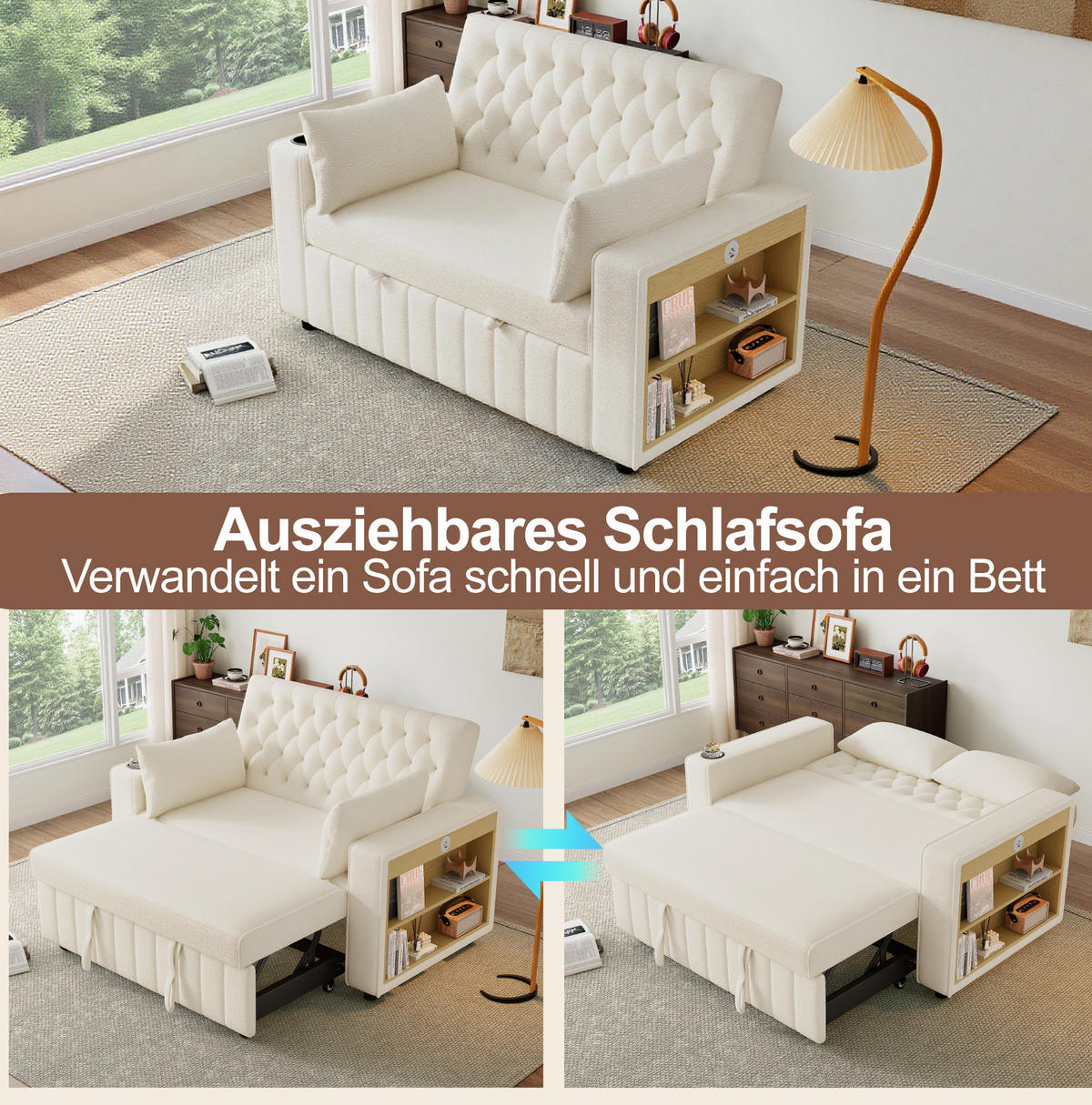 SCHLAFSOFA, Chenille mit Schlaffunktion & USB-Anschluss, 140/137/84 cm, Beige, inkl. 2 Kissen - Beige, Textil (137/84/140cm) - Redom