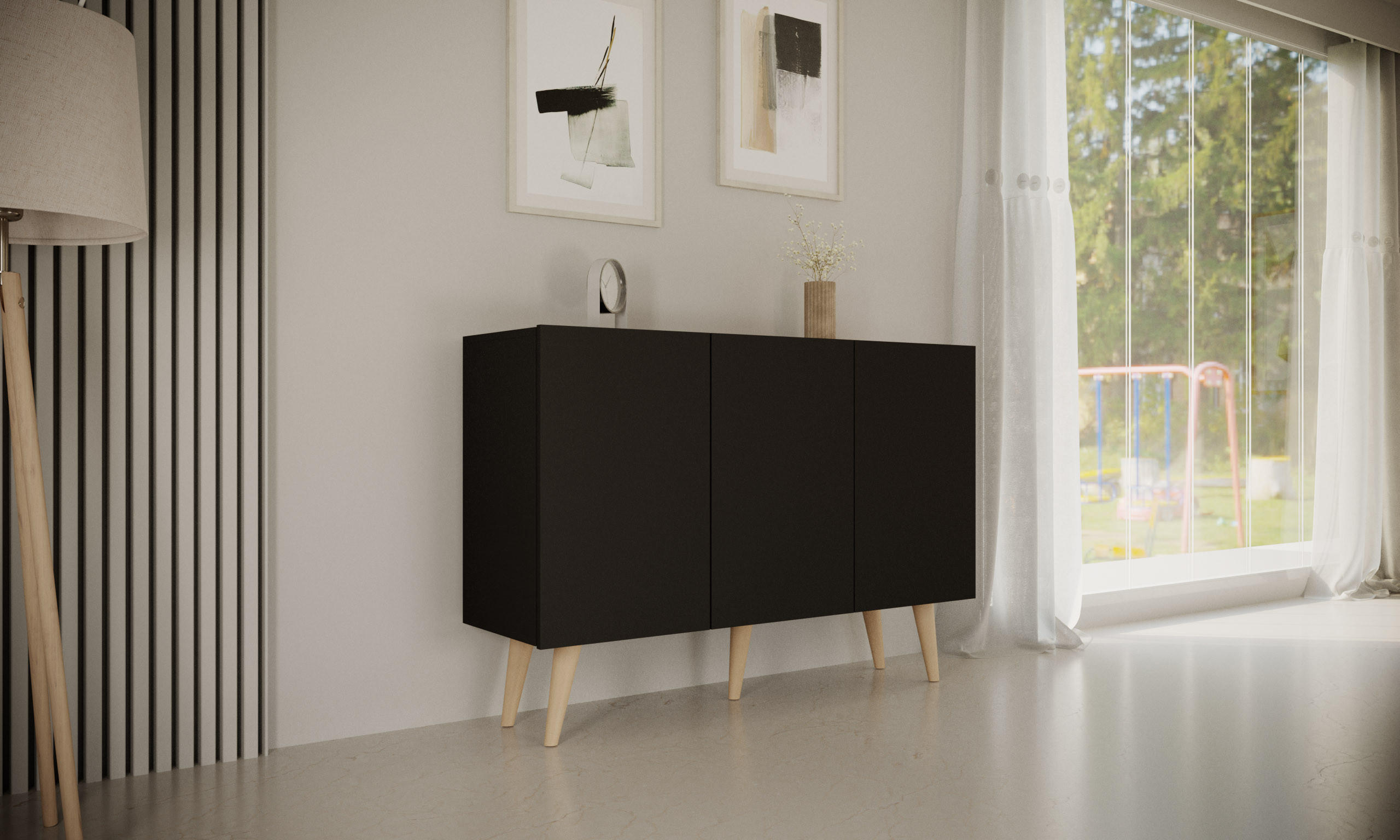 KOMMODE Toronto 39,9/95,5/120 - Schwarz, Holzwerkstoff (40/96/120cm) - RAUMHIRSCH FURNITURE