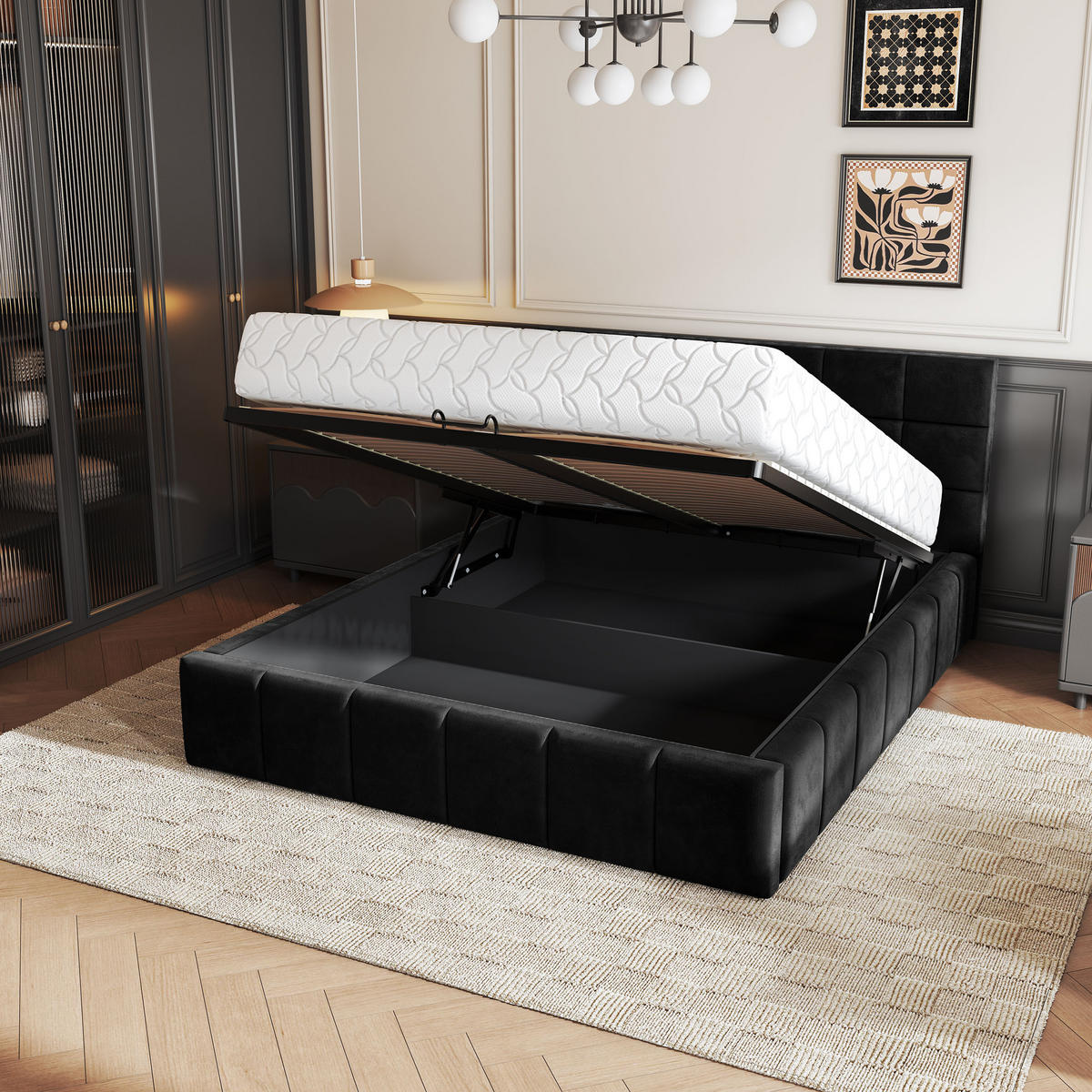 POLSTERBETT VERTO 180x200 cm mit Bettkästen - Schwarz - Schwarz, Holz (180/200cm) - MASSENO