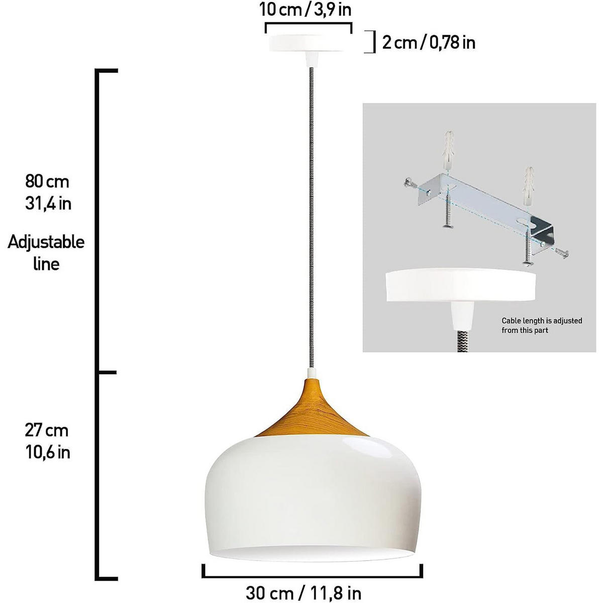 PENDELLEUCHTE Kreis 30/30 cm - Goldfarben/Weiß, Holz/Metall (27/30/27cm) - Bamyum