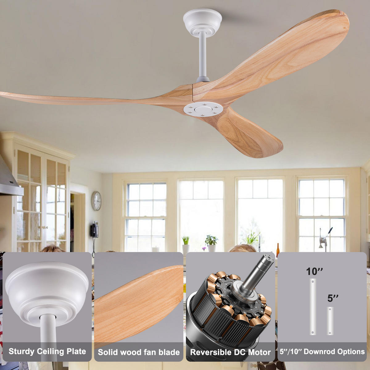 DECKENVENTILATOR 52Zoll Holzflügel Propeller Design Speicherfunktion - Weiß, Kunststoff (132/132/32cm) - CASIVA