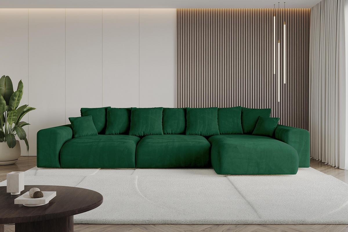 ECKSOFA Ottomane rechts ESKAR-L 364x176x84 Dunkelgrün Cord - Dunkelgrün/Schwarz, Holzwerkstoff/Kunststoff (176/364cm) - ALTDECOR