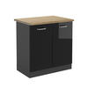 SPÜLENUNTERSCHRANK R-Line Schwarz Hochglanz 80 cm, AP Eiche - Schwarz Hochglanz/Anthrazit, Holzwerkstoff (80/81.6/60cm) - Vicco