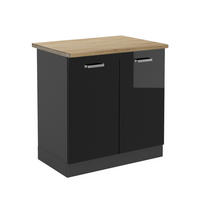 SPÜLENUNTERSCHRANK R-Line Schwarz Hochglanz 80 cm, AP Eiche - Schwarz Hochglanz/Anthrazit, Holzwerkstoff (80/81.6/60cm) - Vicco