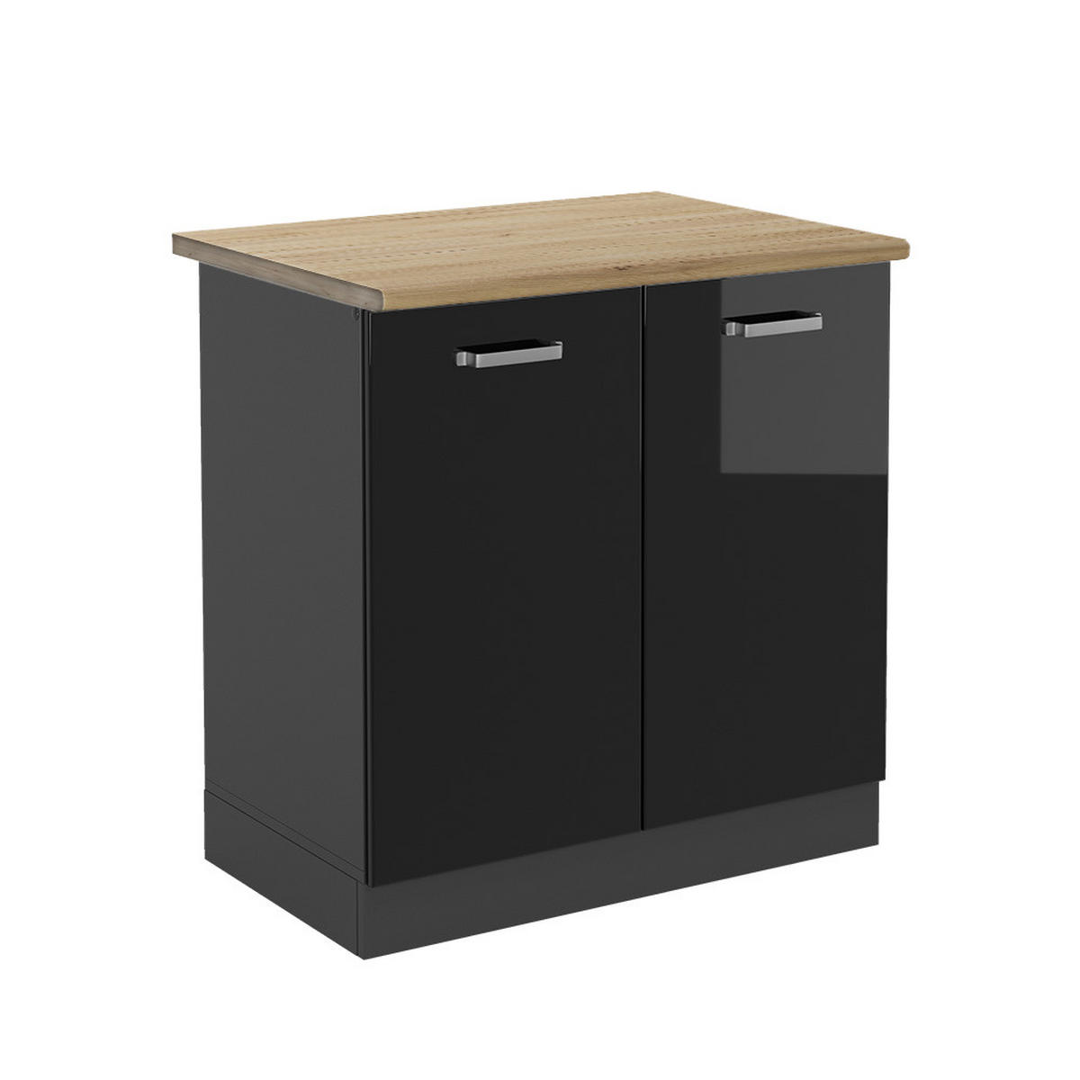 SPÜLENUNTERSCHRANK R-Line Schwarz Hochglanz 80 cm, AP Eiche - Schwarz Hochglanz/Anthrazit, Holzwerkstoff (80/81.6/60cm) - Vicco