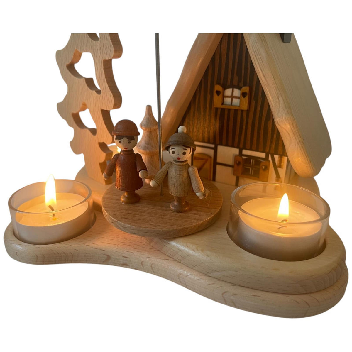 PYRAMIDE mit Räucherhaus für 3 Teelichter 19/19/23 cm - Multicolor, Holz (19/23/19cm)