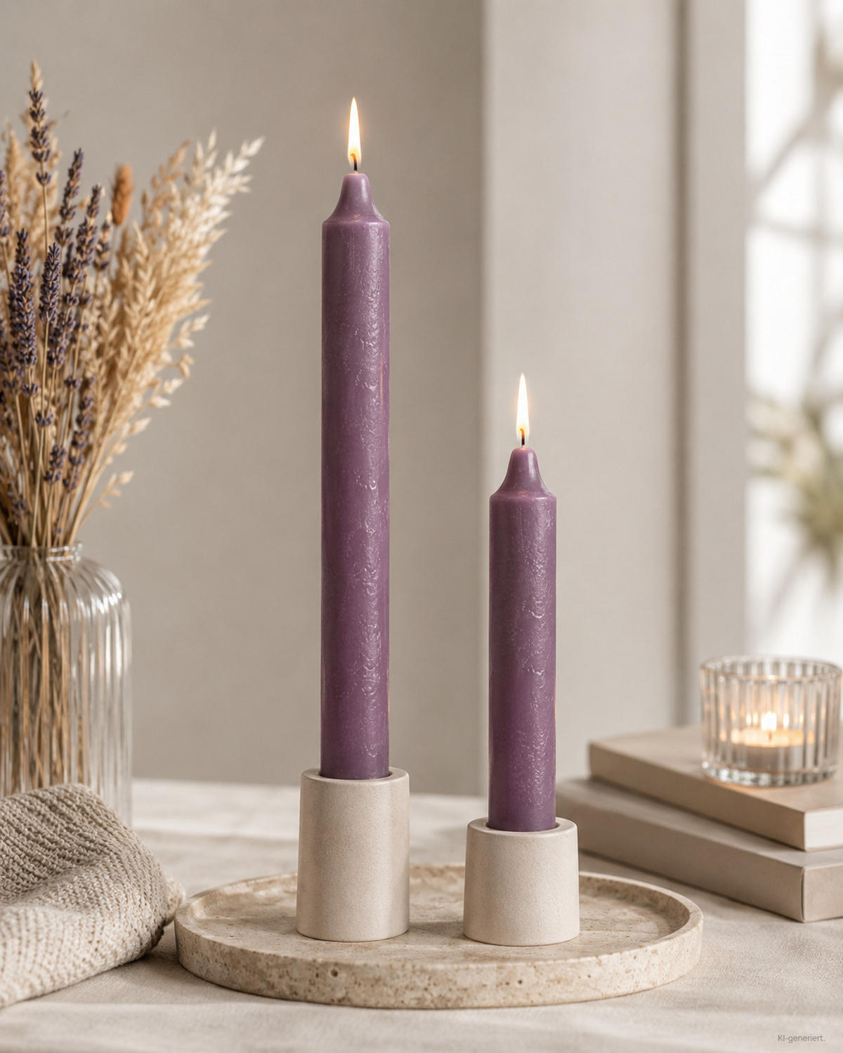 MARBLE Leuchterkerzen durchgefärbt Mauve Lila 150 x 22 mm, 20er Set - Mauve, Paraffin (2.2/15/15cm) - Wiedemann Kerzen