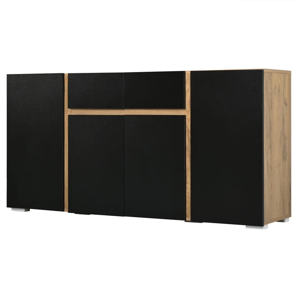 SIDEBOARD 140/35/70 cm mit 4 Türen, 2 Schubladen und verstellbaren Einlegeböden in Schwarz-Holzoptik - Schwarz/Naturfarben, Holzwerkstoff (140/70/35cm) - CHICFURN