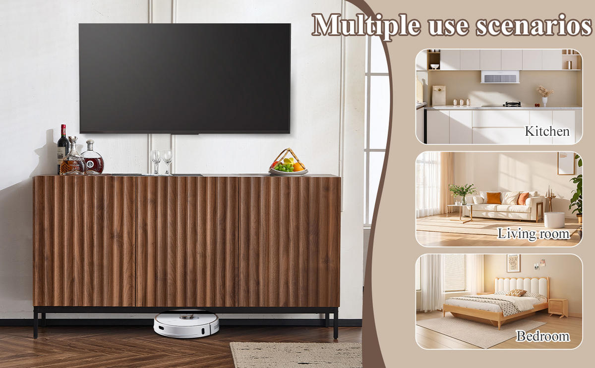 SIDEBOARD mit wellenförmigem 3D-Design, MDF/PB, 150/40/80 cm, Dunkelbraun - Dunkelbraun, Holzwerkstoff (150/80/40cm) - Redom