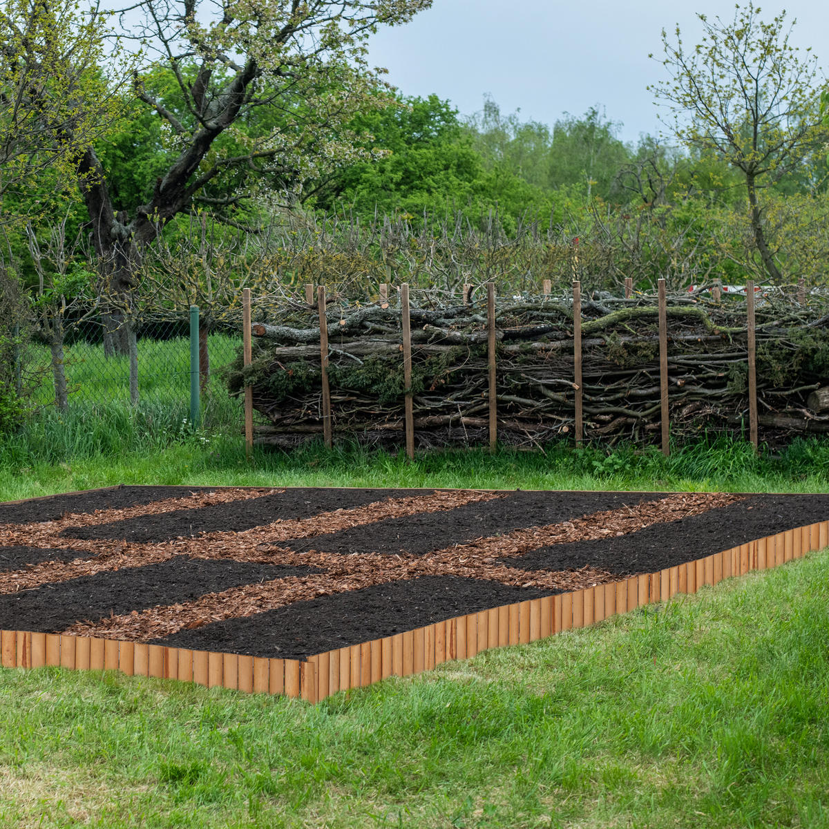 RASENKANTE - Hellbraun, Holz (120/20/2cm) - Relaxdays