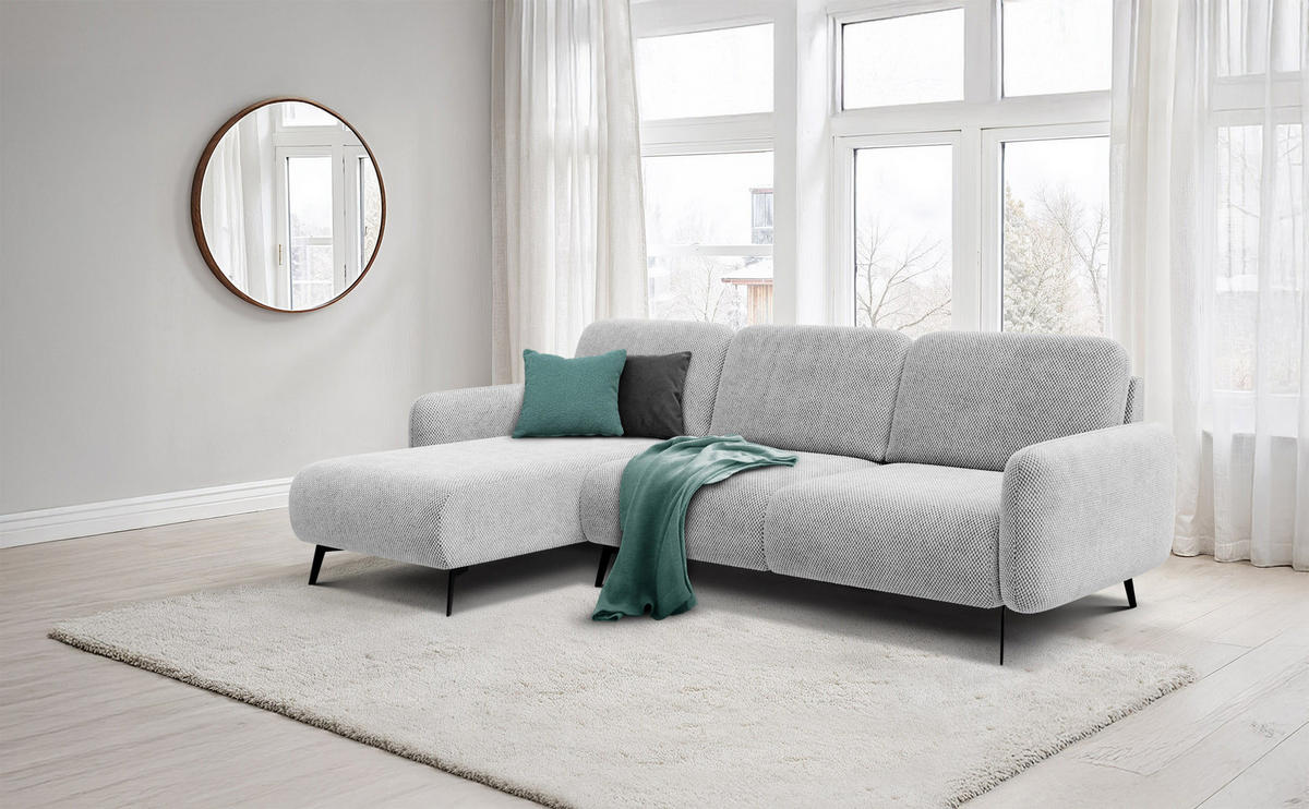 ECKSOFA FEBE 4-Sitzer links, hellgrau - Hellgrau/Schwarz, Holz/Textil (264/157cm) - Wozimo