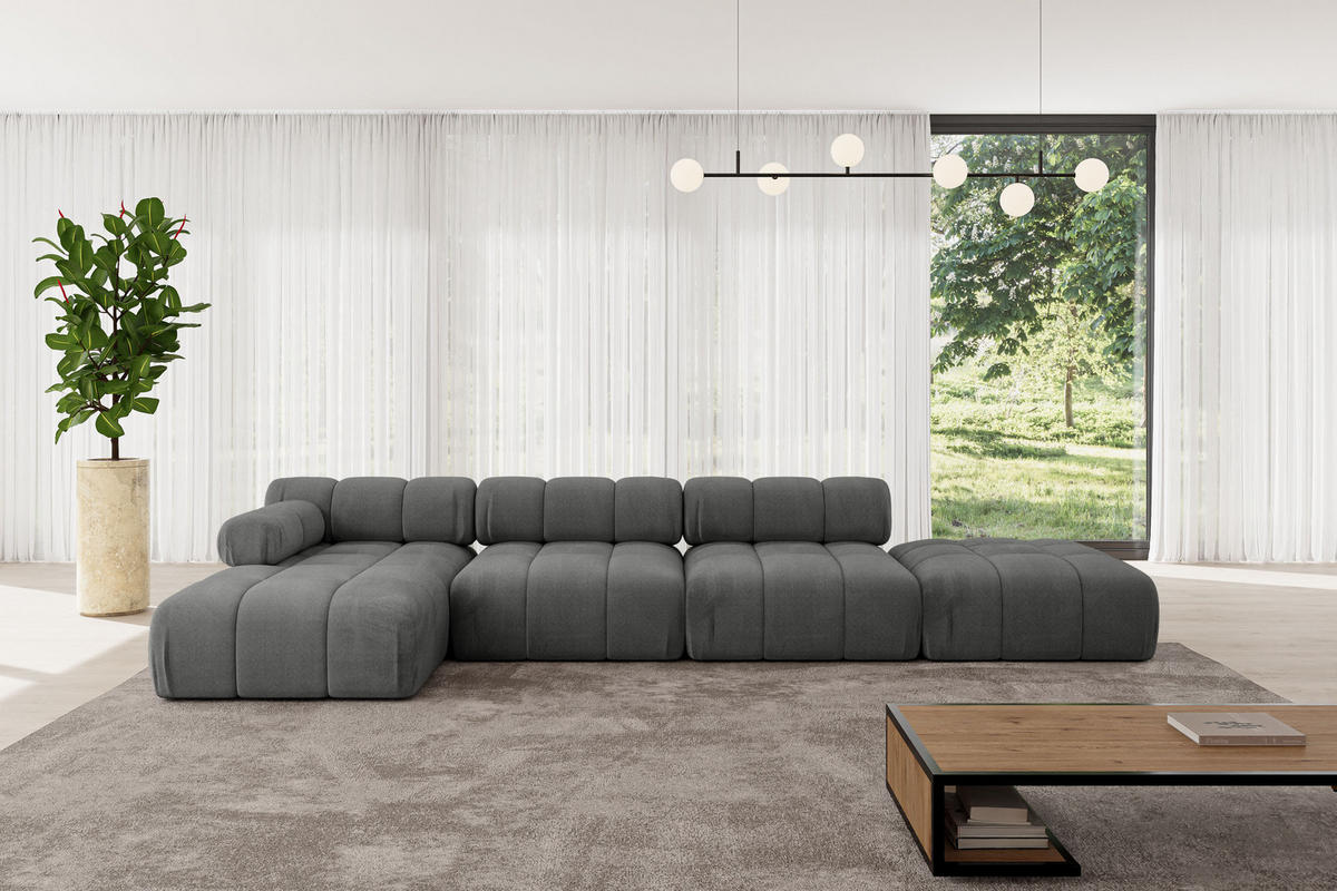 ECKSOFA modulares Sofa Lizur-L2 - 380x160x70 cm Dunkelgrau Velours - Dunkelgrau, Holzwerkstoff/Textil (380/160cm) - ALTDECOR