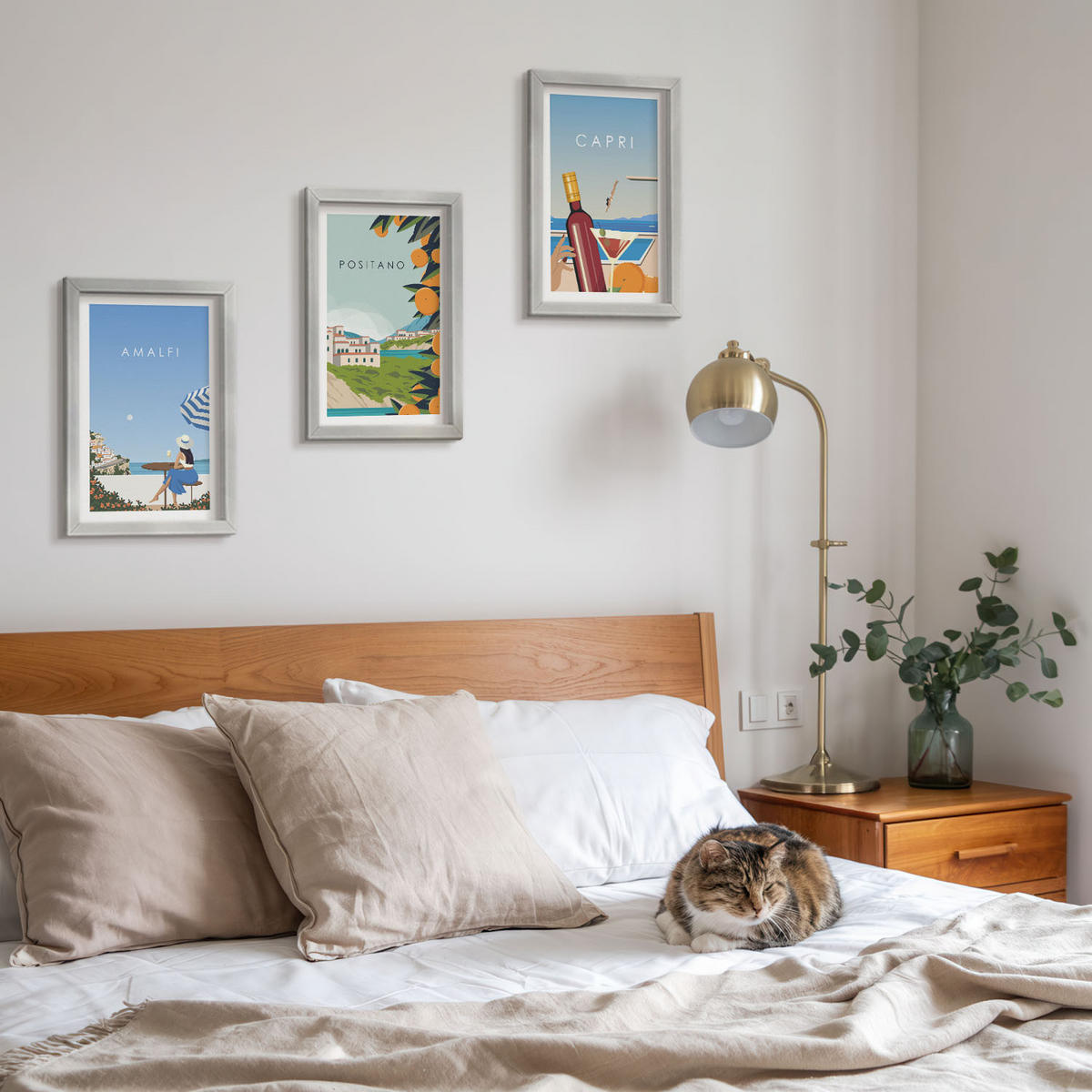 BILDER SET 3er Set - 20x30 cm Silberner Rahmen - Amalfi, Positano und Capri - Silberfarben, Kunststoff (20/30cm) - TULUP