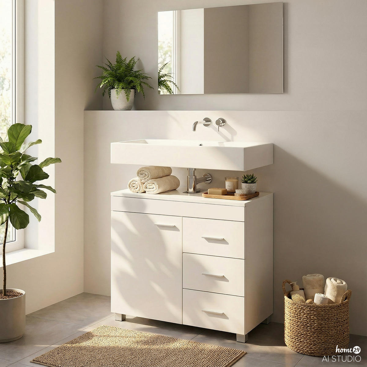 WASCHBECKENUNTERSCHRANK mit Schublade - Weiß - Weiß, Holzwerkstoff (70/64/30cm) - home24