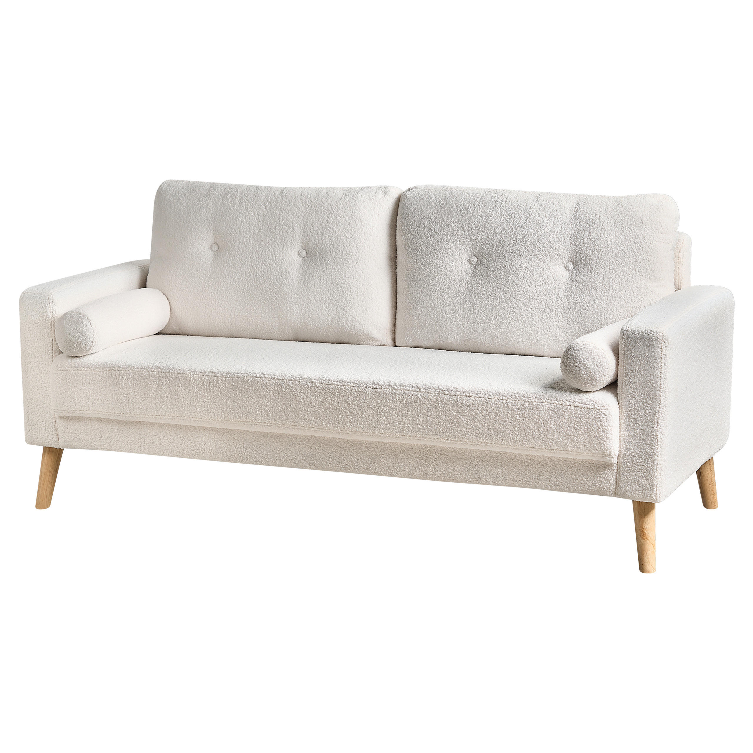 2-SITZER-SOFA Teddy-Optik cremeweiß Kalmar - Hellbraun/Weiß, Textil (182/88/74cm) - Beliani