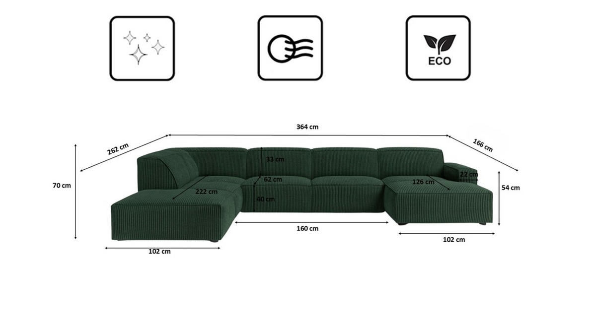 ECKSOFA Cursal V, Stoff Poso, Grün, Links - Grün, Holz (364/262cm) - Kaiser Möbel