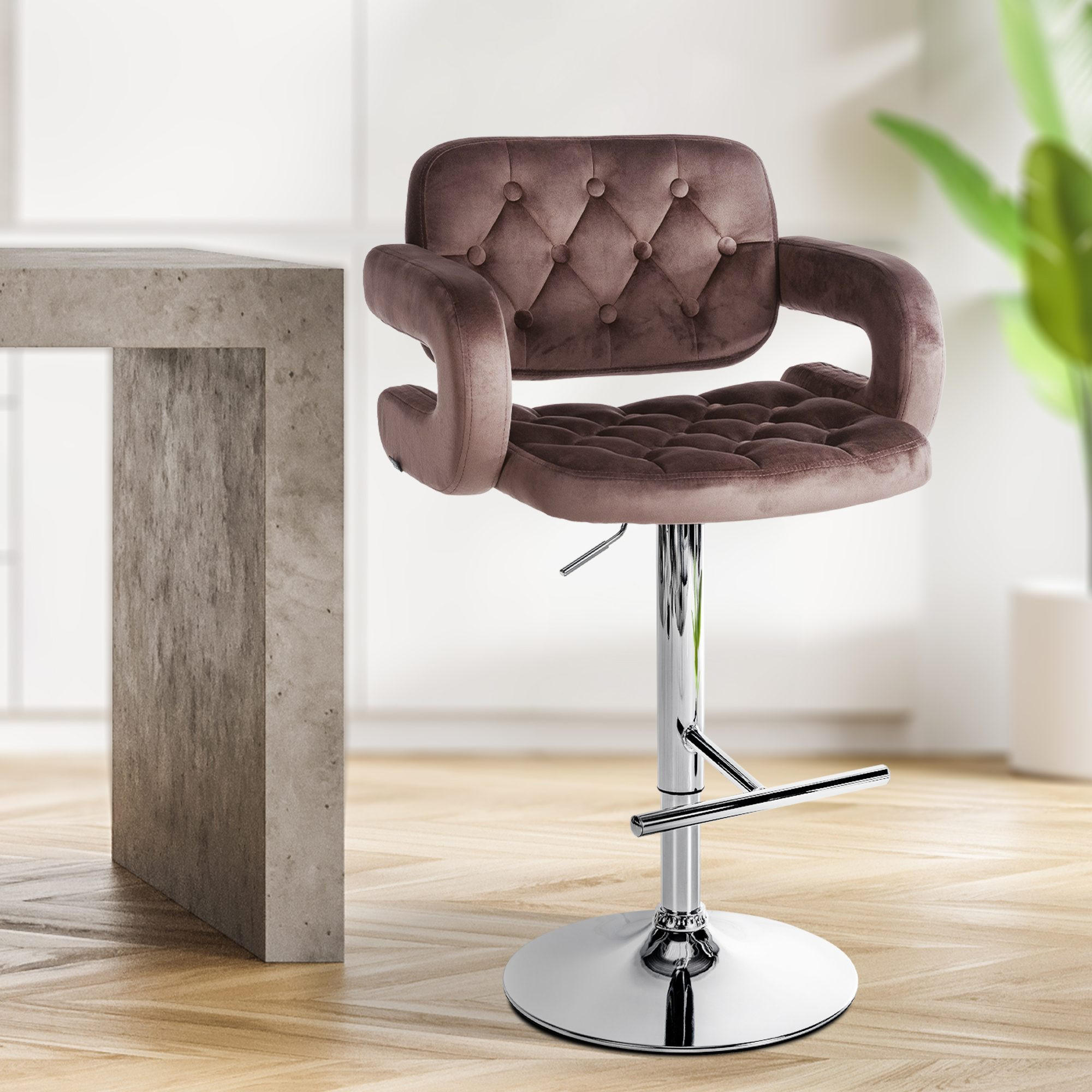 BARHOCKER Samt braun - Chromfarben/Braun, Textil (62/103/55cm) - CLP