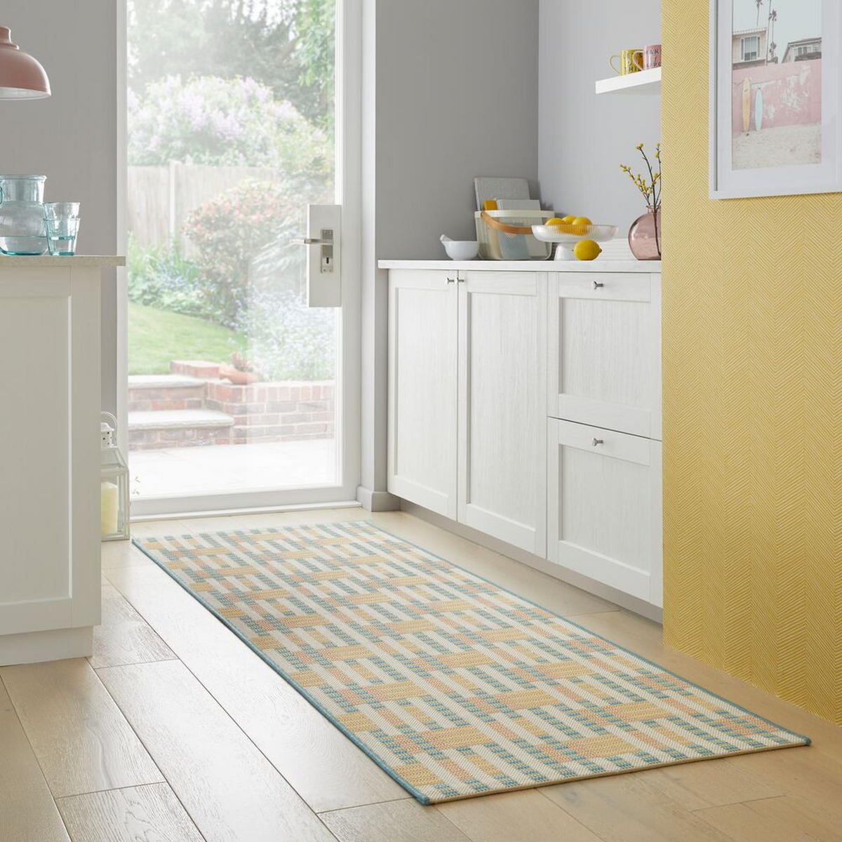 OUTDOOR-TEPPICH Geometrisch-Design, rutschfest, pastellfarben FELL, Pastellfarben 80x230 cm - Pastellblau, Textil (80/230cm) - KADIMA DESIGN