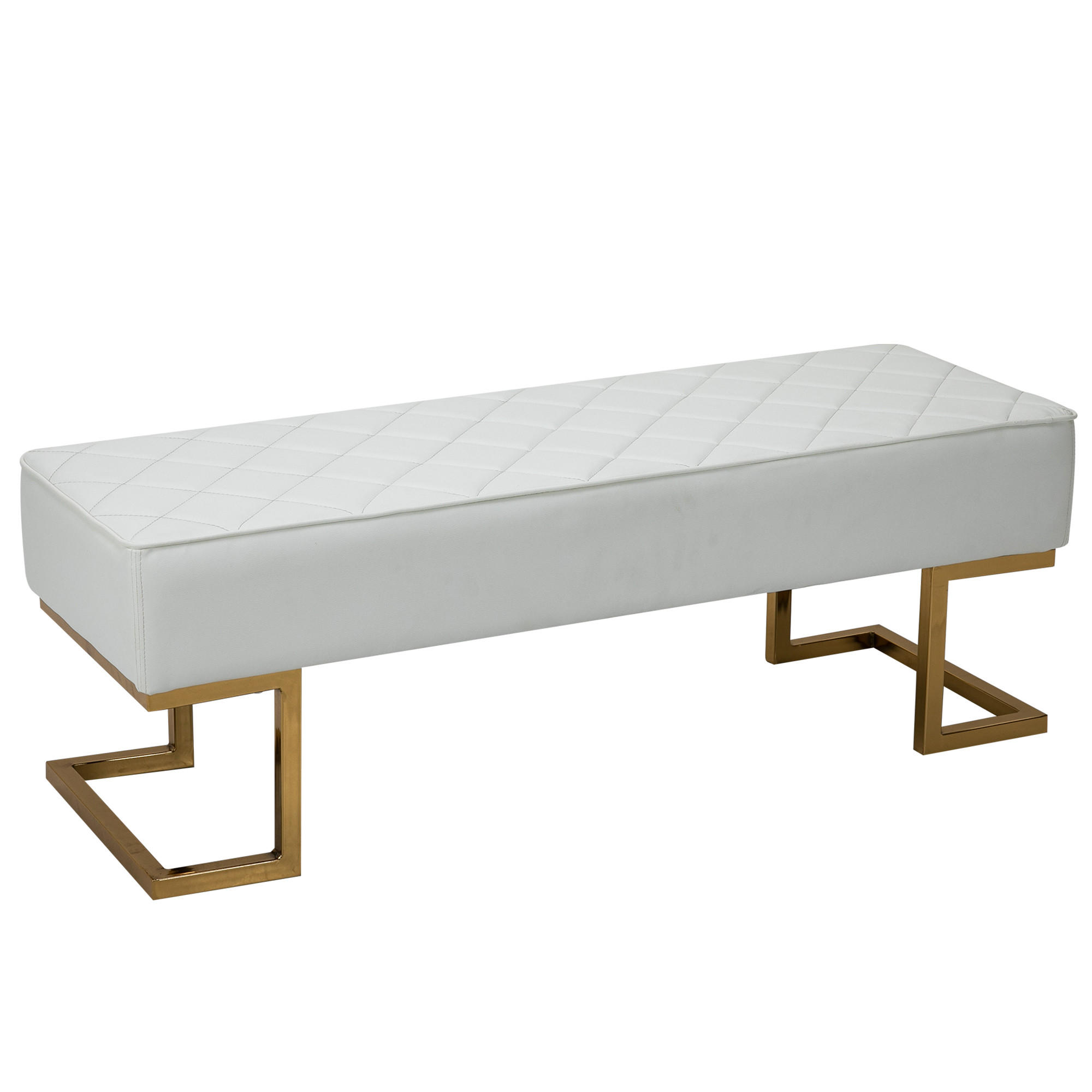 BETTBANK, Wohnzimmer, Kunstleder, Metall, Weiß+Gold, 120 x 43 x 42 cm - Weiß, Kunststoff (43/42/120cm) - HOMCOM