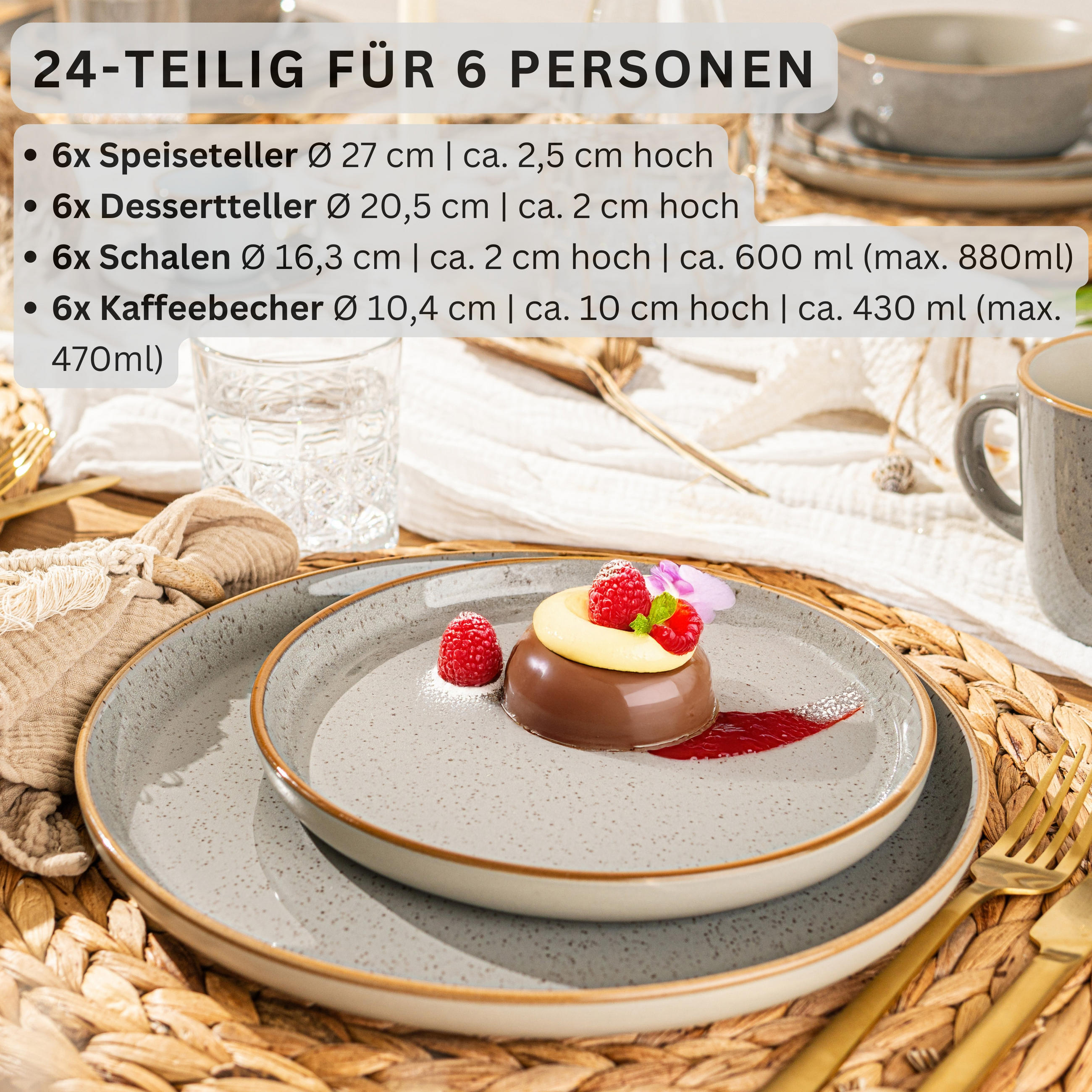KOMBISERVICE RIO PERLGRAU - 24 teilig aus Steingut - Grau, Stein (50/30/80cm) - Sänger