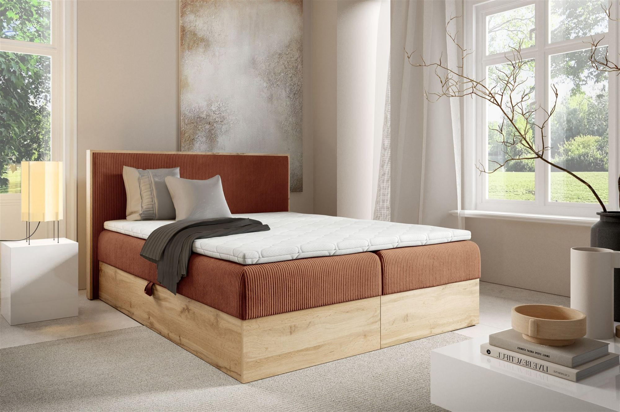 BOXBETT Roland Premium - Rotbraun, Holzwerkstoff/Textil (140/220cm) - Fun Möbel