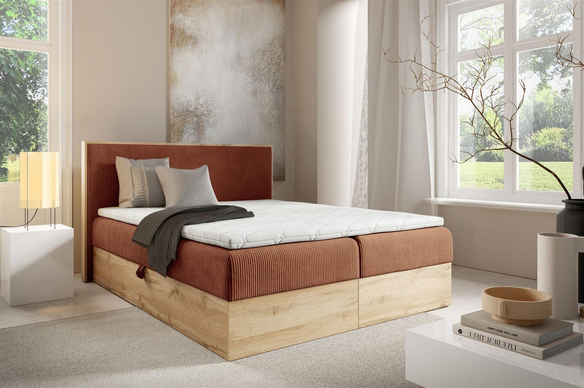 BOXBETT Roland In überlänge - Rotbraun, Holzwerkstoff/Textil (200/220cm) - Fun Möbel