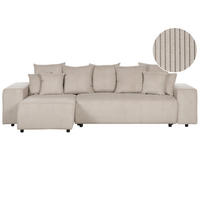 3-SITZER-ECKSOFA Cord taupe linksseitig mit Schlaffunktion Stauraum Luspa - Taupe/Schwarz, Textil (294/130cm) - Beliani