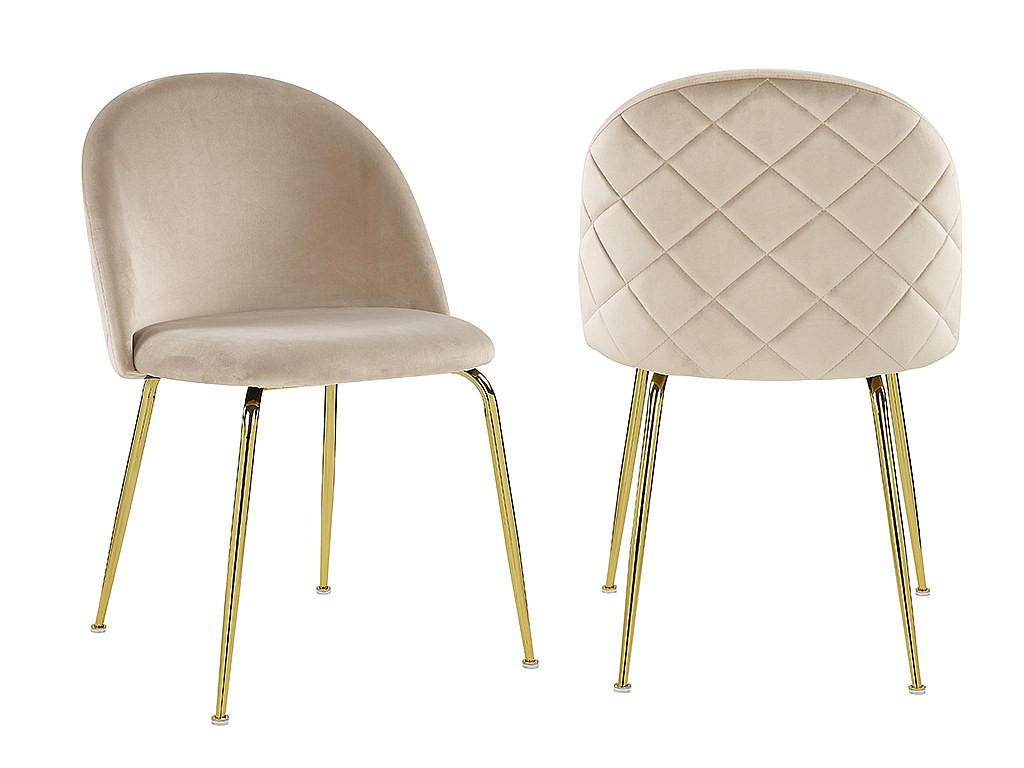 STUHL 2er-Set - Samt & Goldfarbenes Metall - Beige - MELBOURNE - Beige, Textil (55/77/50cm) - Vente-Unique