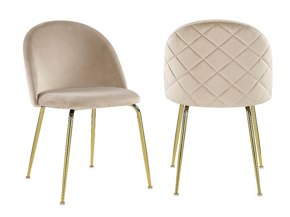 STUHL 2er-Set - Samt & Goldfarbenes Metall - Beige - MELBOURNE - Beige, Textil (50/77/55cm) - Vente-Unique
