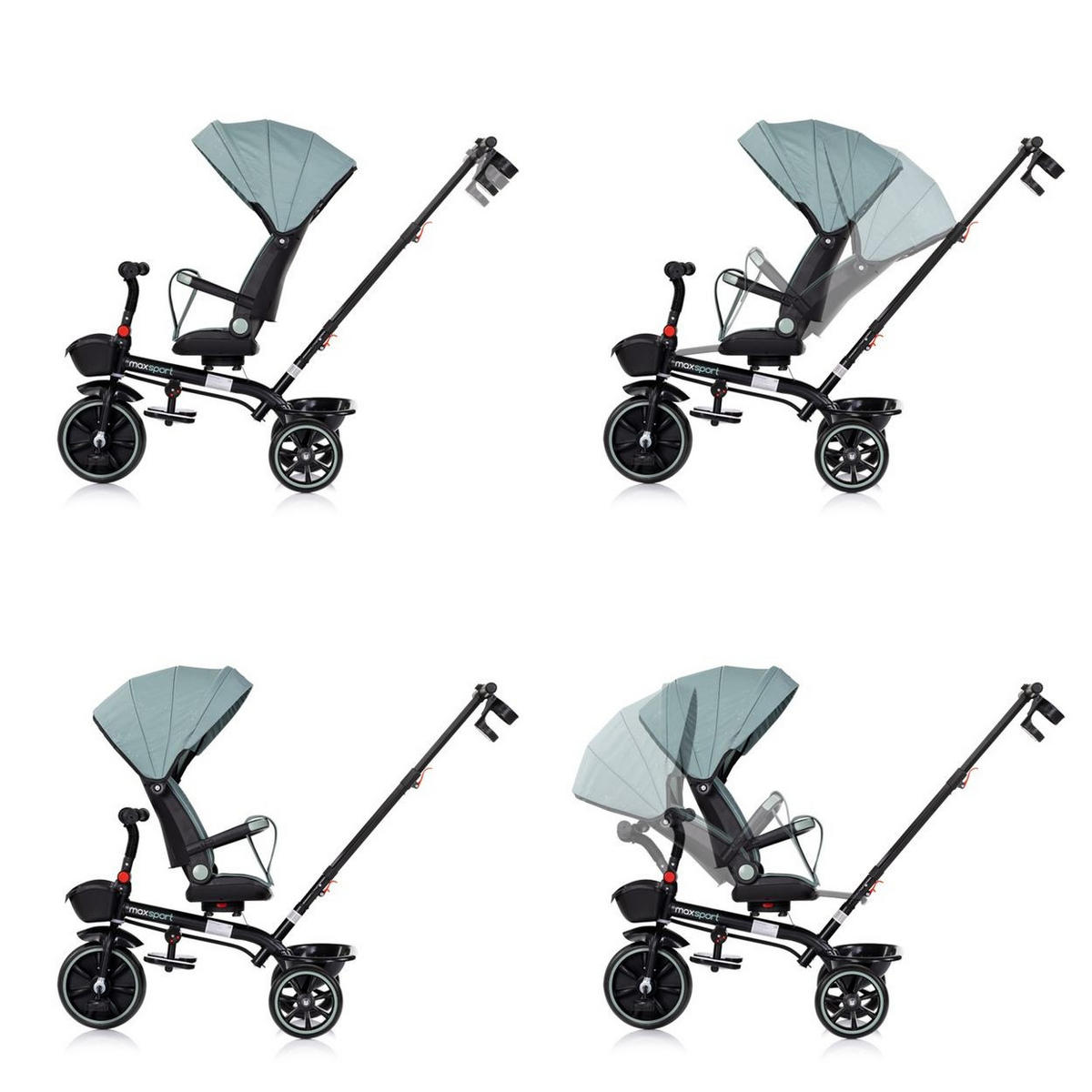 DREIRAD Max Sport 2 in 1 türkis Dreirad, Becherhalter, Sitz umkehrbar, Korb - Türkis, Metall (116/50/95cm) - Chipolino