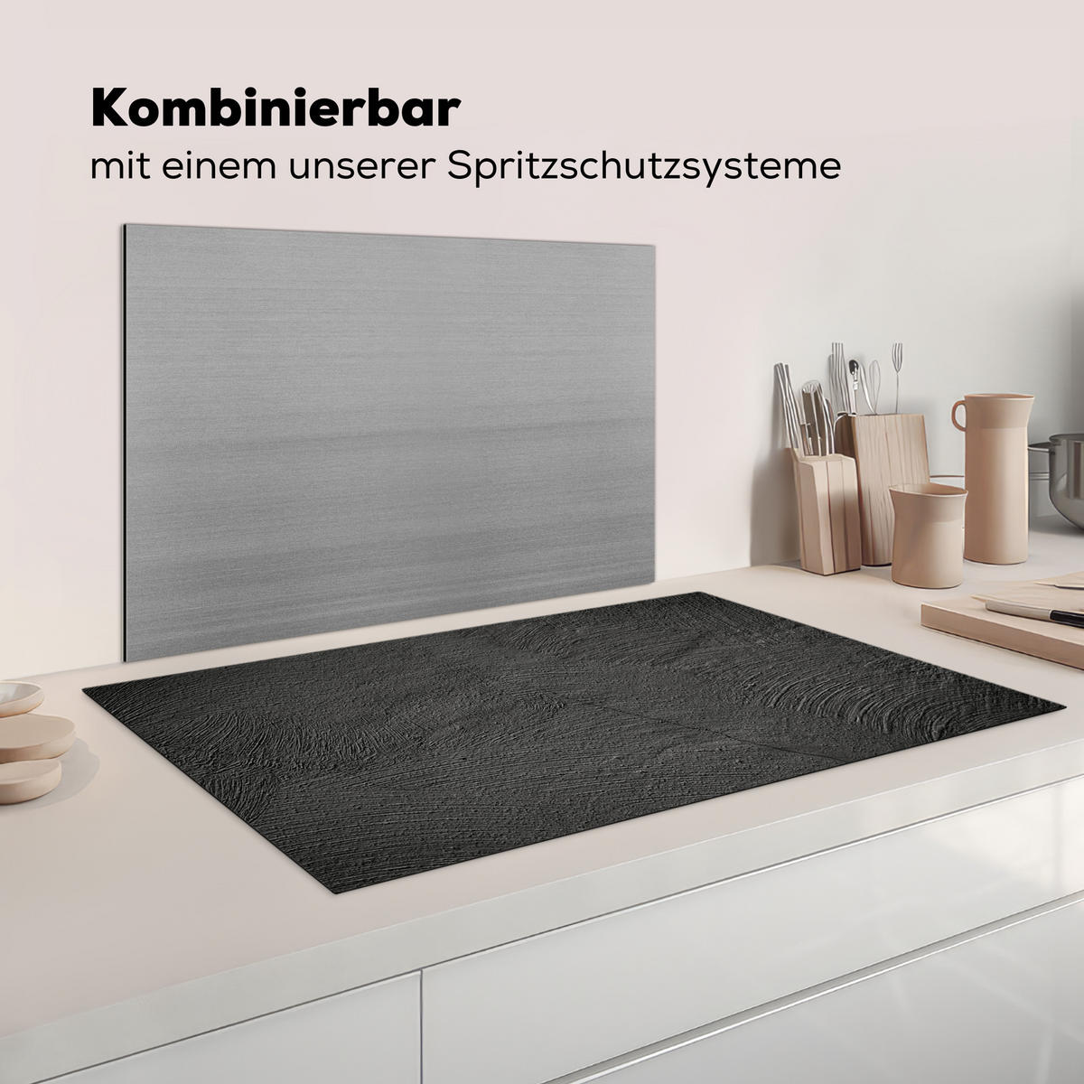 HERDABDECKPLATTE Beton - Schwarz - Industriell Ceranfeldabdeckung 90x52 cm - Anthrazit, Kunststoff (90/52/0.2cm) - MuchoWow