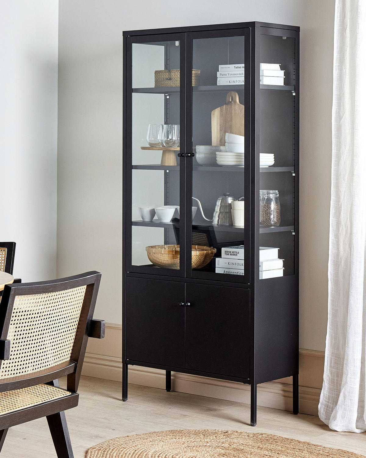 VITRINE Schwarz Oxted - Schwarz, Metall (80/180/35cm) - Beliani
