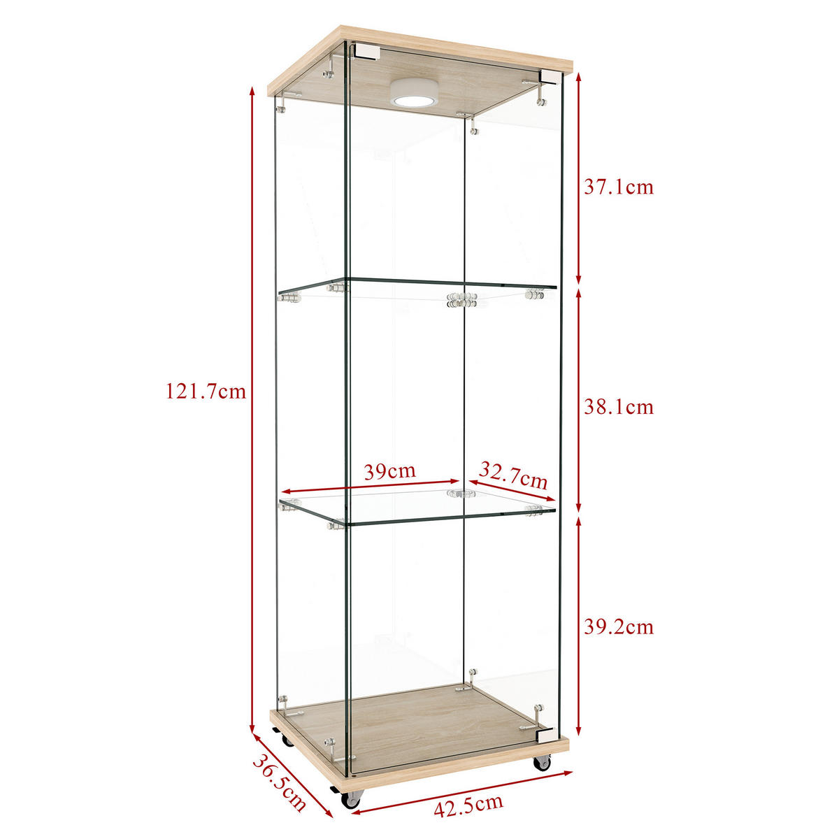 VITRÍNA, 120/42,5/36,5 cm prírodná, MDF a sklo, s LED osvetlením - prírodná farba, kompozitné drevo (42.5/120/36.5cm) - BEAOK