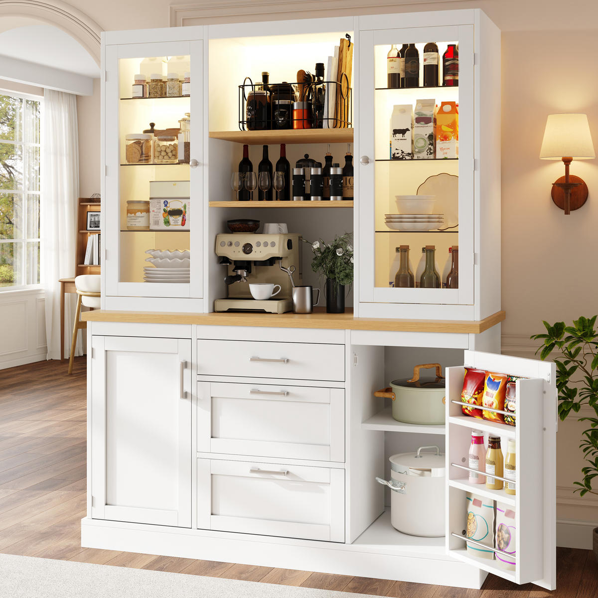 KÜCHENSCHRANK LED App 185x140x40Cm Arbeitsplatte - Weiß, Holzwerkstoff (140/185/40cm) - FLIEKS