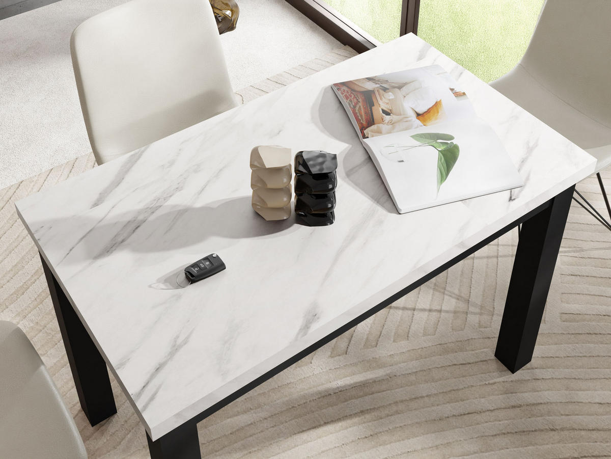 ESSTISCH Arden rechteckig, Marmor Weiß 100/60/73 cm - Ecru/Schwarz, Holz/Holzwerkstoff (100/60/73cm) - WFL GROUP