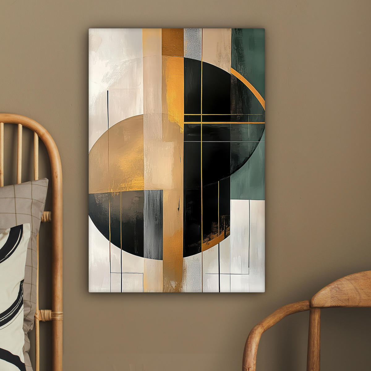 LEINWANDBILD - Abstrakt - Gold - Bronze - Grün - Formen - Modern - 60x90 - Kunstdruck - Multicolor, Textil (60/90cm) - MuchoWow